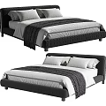 Modern Upholstered Double Bed Design With Black Frame White Sheets And Gray Blanket 3d model