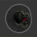 Black Witch Hat with Red Rose Gray Bow Pearl Strings and White Lace Trim