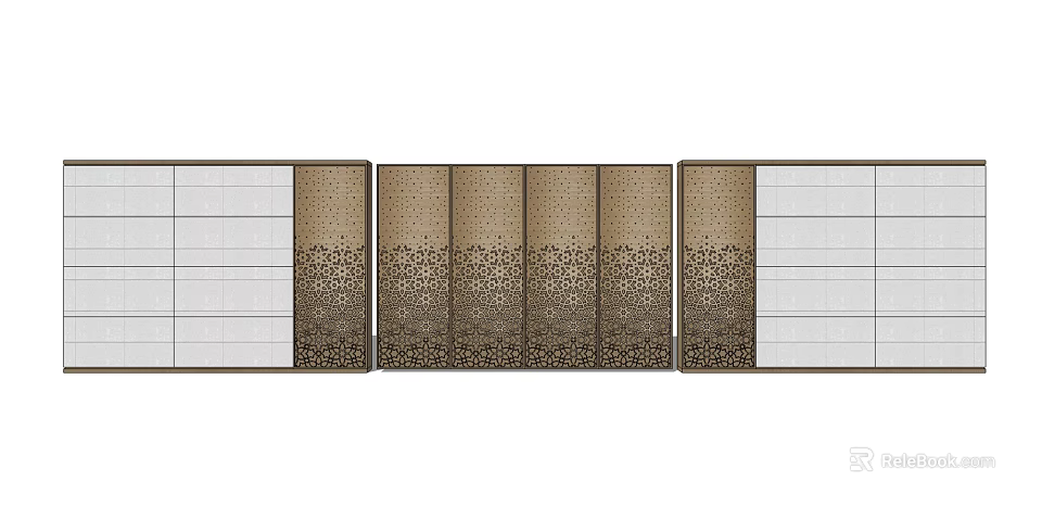 Modern Feature Wall With Perforated Patterns And Brown White Panel Design 3d model