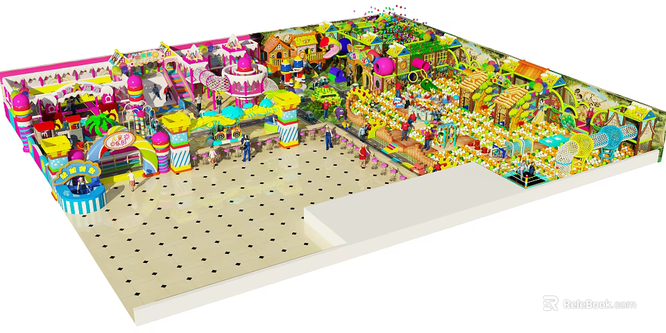 Indoor Playground Equipment with Colorful Slides Climbing Structures and Kids Playing Area 3d model 