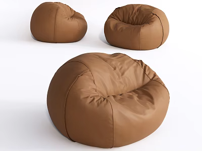 Three Brown Leather Bean Bag Chairs For Comfortable Stylish Modern Living Space 3d model