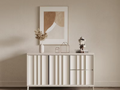 Modern White Entryway Console Table With Dried Flowers And Wall Art Decorations 3d model
