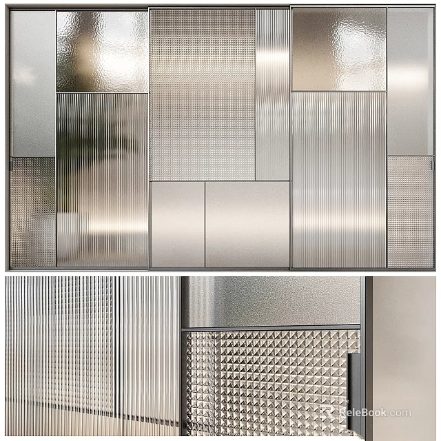 Modern Hinged Door Design With Textured Glass Panels And Metal Frames 3d model 