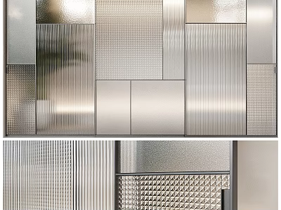 Modern Hinged Door Design With Textured Glass Panels And Metal Frames 3d model