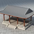 Traditional Chinese Style Pavilion With Red Pillars Stone Railings And Steps