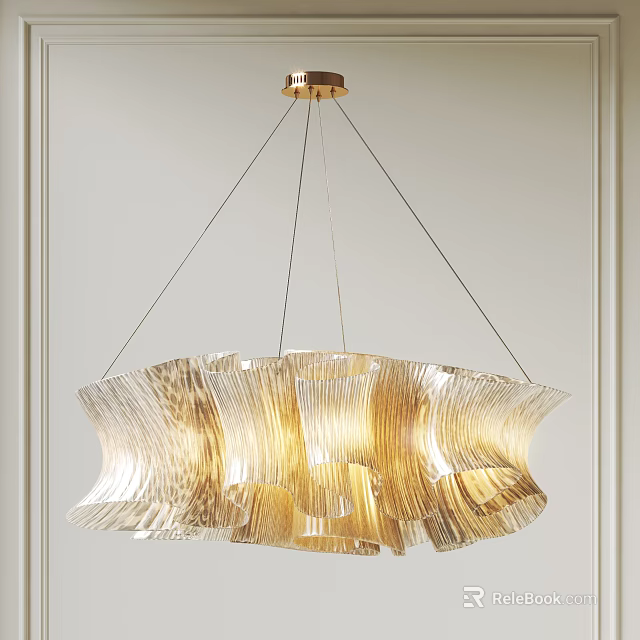 Elegant Modern Golden Chandelier With Wave Design And Warm Light Shades 3d model 