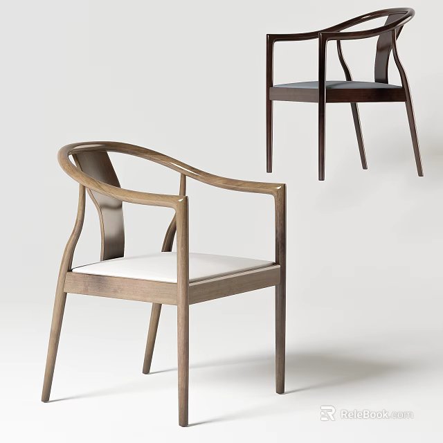 Elegant Modern Leisure Chair With Wooden Frame Curved Armrests And White Cushion 3d model 