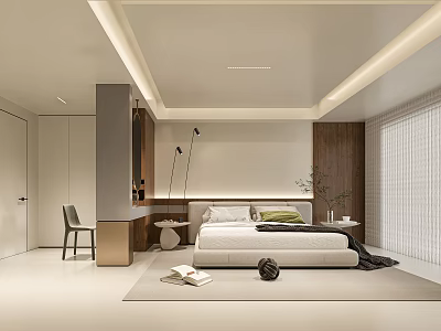 Modern Minimalist Bedroom Interior With Platform Bed Recessed Lighting And Wooden Accents 3d model