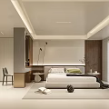 Modern Minimalist Bedroom Interior With Platform Bed Recessed Lighting And Wooden Accents