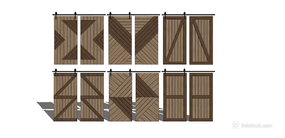 Stylish Barn Doors With Various Wood Grain Patterns And Sliding Design Options 3d model