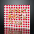 Christmas Decorative Ornament Set With Gingerbread Man Tree Bell Star On Red White Checkered Background