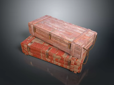 Vintage Stacked Wooden Boxes with Metal Clasps and Rope Handles and Distressed Wood Texture 3d model