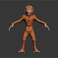 Orange Monkey 3D Model Character With Exaggerated Expression Standing Arms Outstretched Pose 3d model