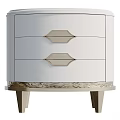 Modern Elegant White Nightstand With Three Drawers Gold Diamond Handles And Metal Legs