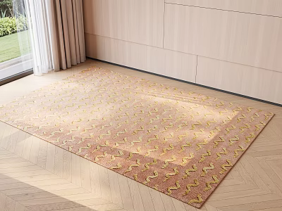 Square Area Rug With Yellow Patterns On Wooden Floor In Bright Living Space 3d model