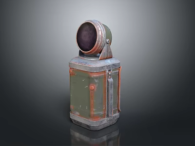 Vintage Metal Lighting Fixture Combination With Round Lamp Head And Square Green Copper Base 3d model