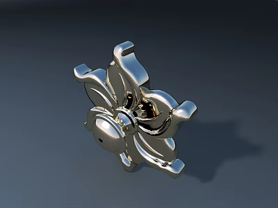 Silver Flower Shaped Metal Door Handle With Elegant Decorative Design For Home 3d model