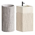 Modern Ribbed Pedestal Washbasins Cylindrical And Square With Textured Concrete In Gray And Beige