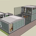 Modern Detached Villa Exterior With Large Glass Windows Gray Green Walls And Courtyard