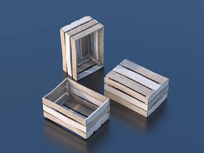 Three Durable Wooden Slatted Storage Baskets for Home Organization and Decorative 3d model