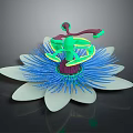 Colorful Cartoon Scene Featuring Flower With White Petals Blue Center And Green Spinning Character