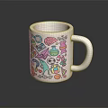 White Ceramic Mug With Colorful Various Icons And Decorative Surface Patterns 3d model