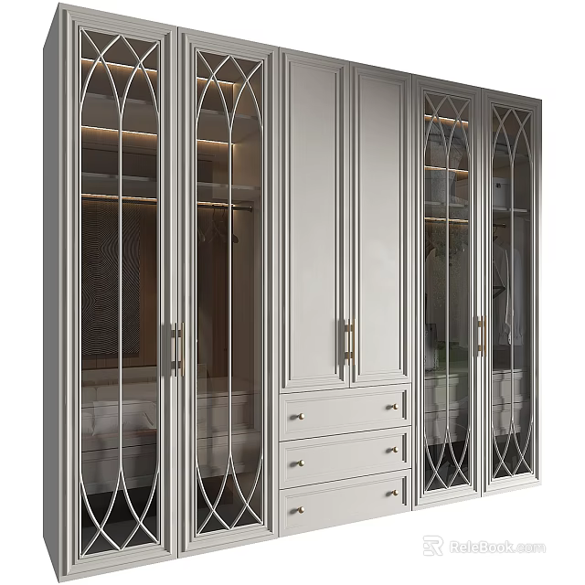 Elegant Modern Entryway Cabinet And Side Cabinet With Glass Doors Gold Handles And Drawers 3d model 