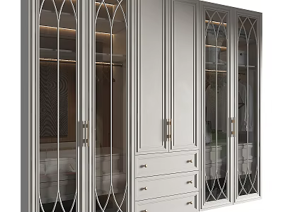Elegant Modern Entryway Cabinet And Side Cabinet With Glass Doors Gold Handles And Drawers 3d model