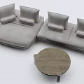 Modern Gray Sectional Sofa With Plush Pillows And Round Wooden Coffee Table 3d model