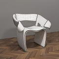Modern Gray Fabric Leisure Chair With Unique Curved Frame On Wooden Floor