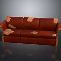 Brown Two Seater Sofa With Worn Peeling Leather Surfaces And Armrests