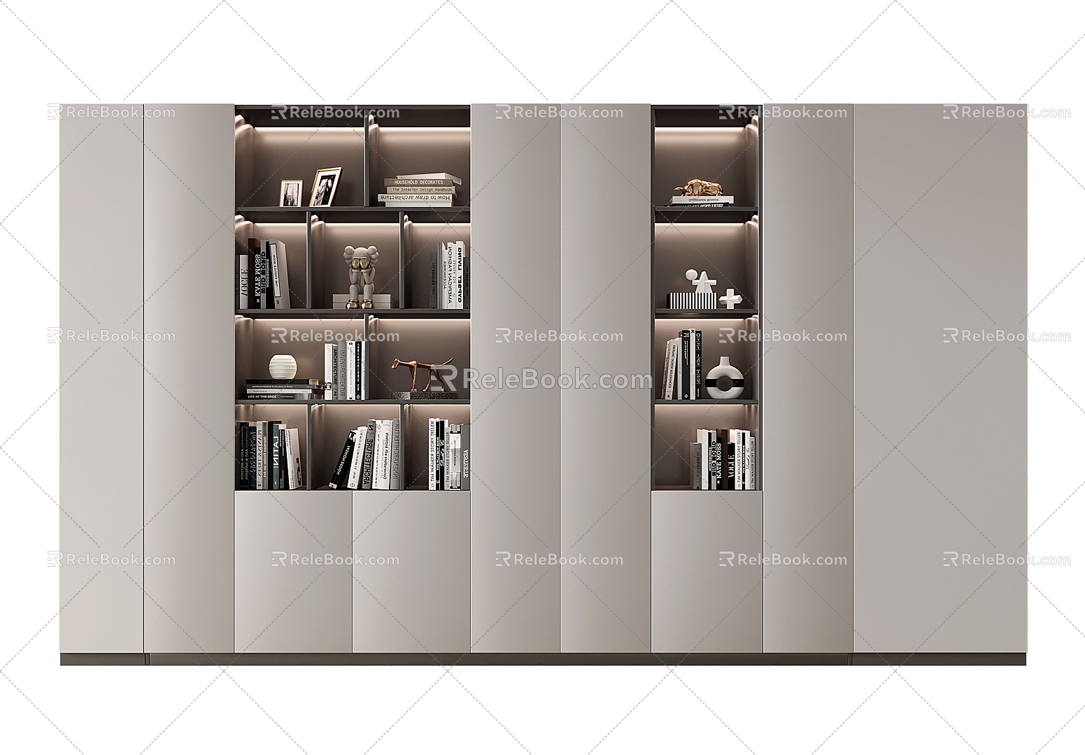 Bookcase Books Ornaments 3d model