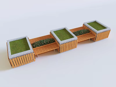 Outdoor Wooden Tree Planters With Stone Edges And Lush Greenery Arrangement 3d model