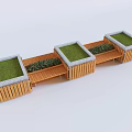 Outdoor Wooden Tree Planters With Stone Edges And Lush Greenery Arrangement
