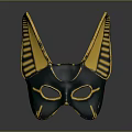 Egyptian Style Black And Gold Mask With Long Ears Yellow Stripes Smooth Surface Reflective Effect