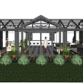 Luxury Villa Balcony With Glass Roof Black Frame Green Plants And Patterned Floor Tiles