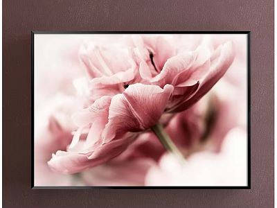 Framed Botanical Painting Of Pink Tulip With Soft Petals On Dark Wall 3d model
