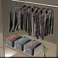 Organized Hanging Clothes With Colorful Storage Boxes On Shelf And Small Plant