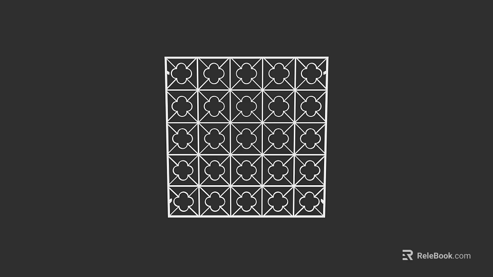 Carved Lattice Window Traditional Geometric Pattern Design In White Outline 3d model 