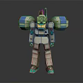 Detailed Mechanical Robot Model With Blue Shoulder Components Gray Armor And Green Accents