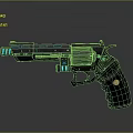 Futuristic Revolver Featuring Black Metallic Body Blue Glowing Accents Dark Grip And Gold Emblem