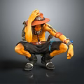 Anime Character Figurine With Red Hat Tattoo Design Backpack Squatting Pose Decorative Collectible Home Decor