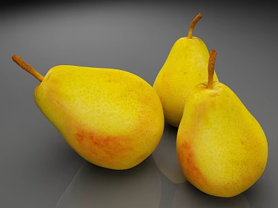 Three Ripe Fresh Yellow Pears With Red Spots On Gray Surface 3d model