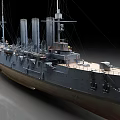 Vintage Historical Warship Featuring Multiple Funnels Gray Brown Hull And Deck Details