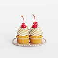 Delicious Vanilla Frosted Cupcakes Topped With Fresh Cherries On Decorative Tray