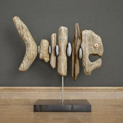 Modern ornaments wood carving decorative fish 3d model