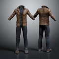 Men's Brown Leather Jacket Front Back Display Paired With Dark Pants And Shoes