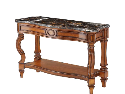 Classic Wooden Desk With Marble Top Carved Legs And Drawer Design 3d model