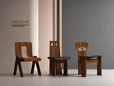 Designer Wooden Dining Chairs With Three Unique Modern Designs And Minimalist Style 3d model
