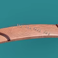 Guzheng Traditional Chinese Stringed Instrument with Wooden Structure Strings and Decorative Elements on Blue Background